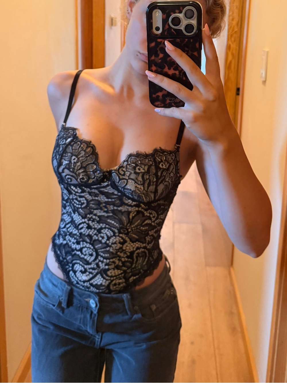 Vici Black Lace Bustier Bodysuit with Cream Underlay